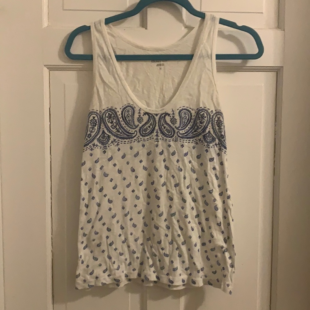 J.Crew White/Blue Paisley Racerback Cotton Tank